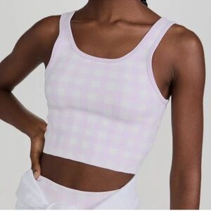 SWEATY BETTY Purple Check Print Seamless Crop Tank Top Athletic Gingham Sz Med